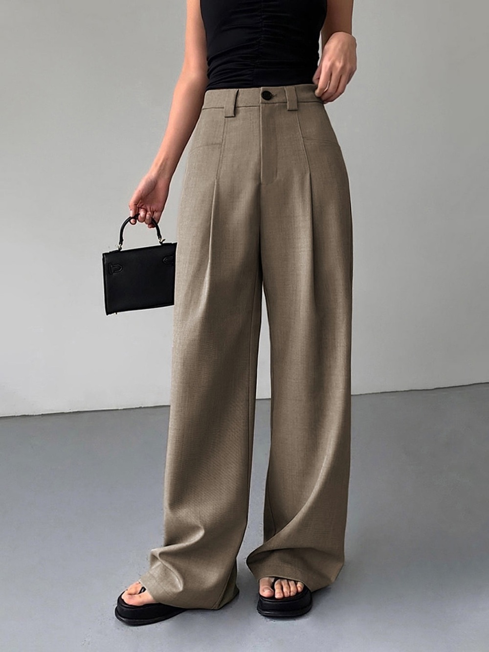 NWT Commense Khaki Divine High Rise Pleat Wide Leg Dress Pants